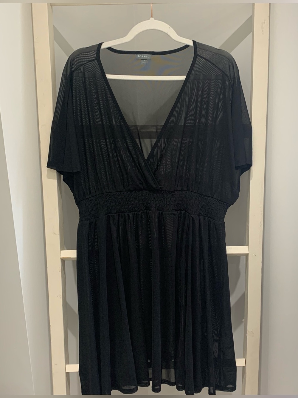 torrid Black Mesh V‑Neck Smocked Waist Coverup